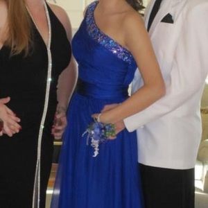 Night Moves Royal Blue Prom Evening Gown One Shoulder Size 10 Purple Sequins